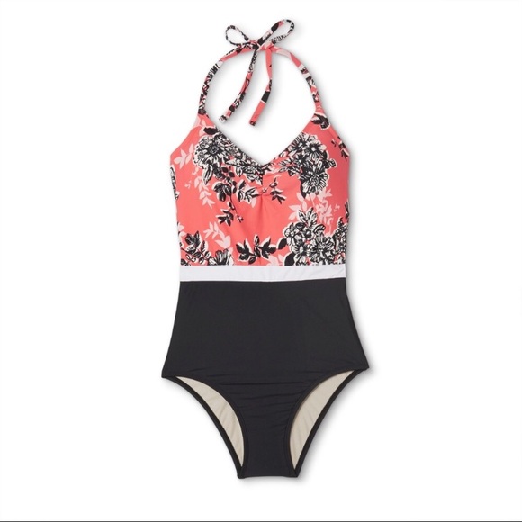 Sea Angel Floral Blocked Halter One Piece Swimsuit - Picture 2 of 3